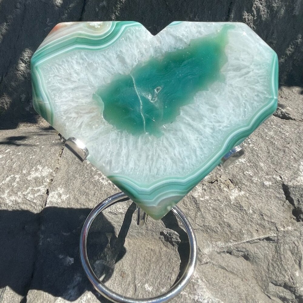 Cherry Agate Crystal Heart Druzy Green & white